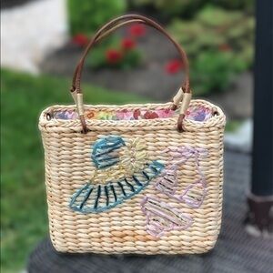 Summer beachy woven straw purse with embroidered hat and bikini